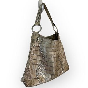 Raviani Croc Embossed Leather Cream w/Silver Swarovski Crystals